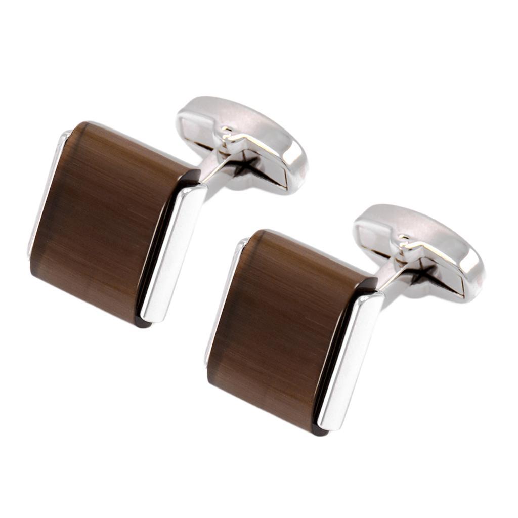 Brown Opal Stone French Cufflinks Business Wedding Shirt Brass Cuff Links