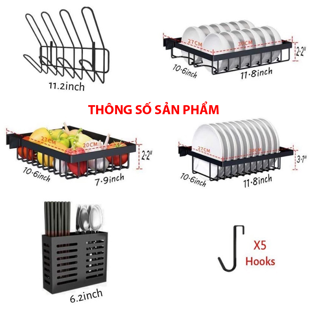 Kệ để đồ đa năng trên chậu rửa bát Inox mạ sơn tĩnh điện màu đen kích thước 85 * 32 * 52cm