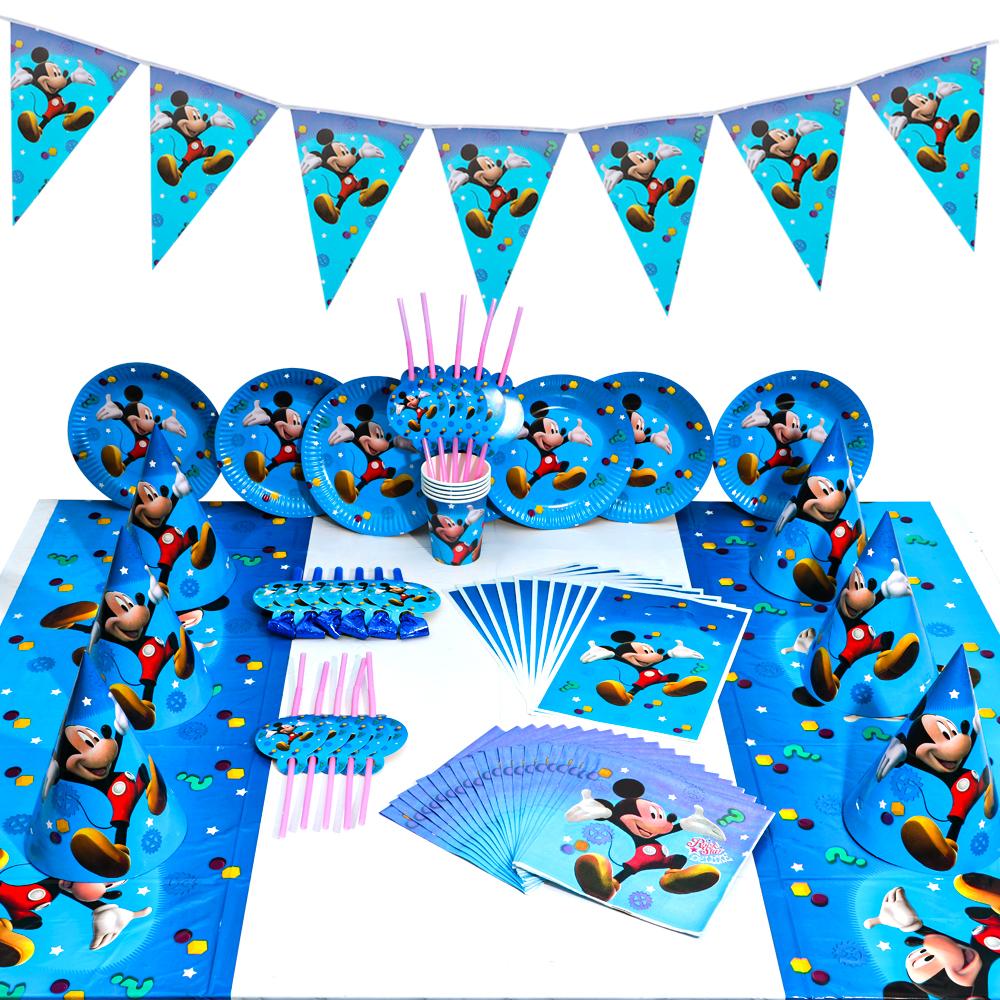 Xanh Dương Chủ Đề Mickey Mouse 83 Chiếc Trẻ Em Trang Trí Sinh Nhật Cưới Bữa Tiệc Sự Kiện Bộ Đồ Ăn Bộ