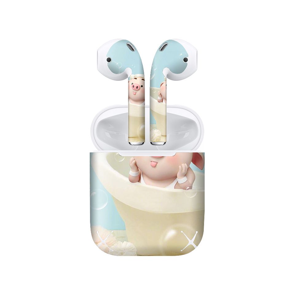 Miếng dán skin chống bẩn cho tai nghe AirPods in hình Heo con dễ thương - HEO2k19 - 085 (bản không dây 1 và 2