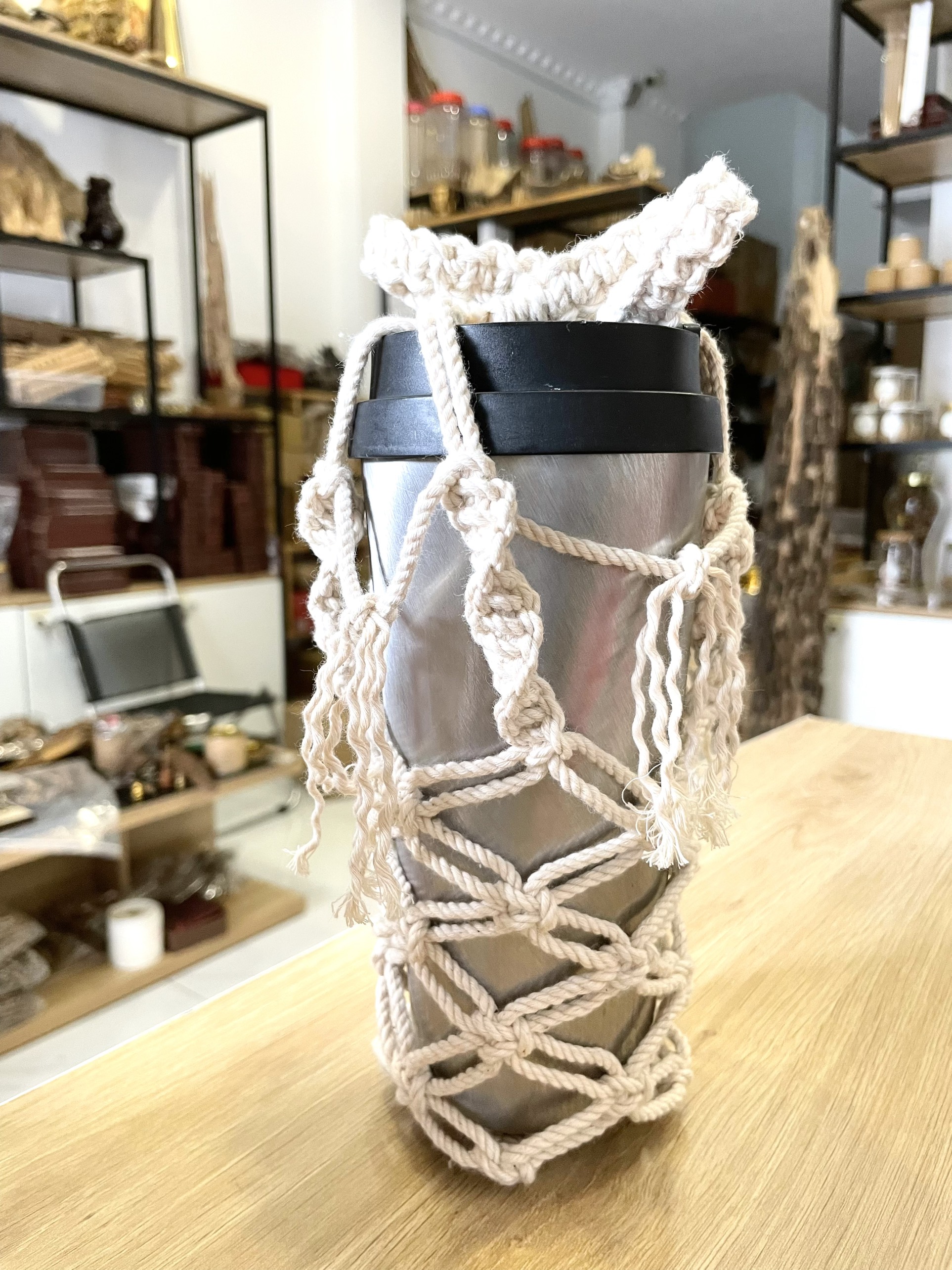 Túi đựng bình giữ nhiệt macrame, túi đựng bình nước đi làm, đi chơi, đi học tiện dụng