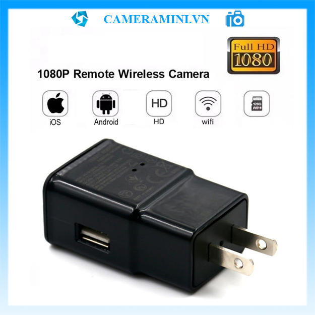 Camera mini quay lén siêu nhỏ nguy trang củ sạc không dây kết nối với điện thoại qua wifi, app lookcam