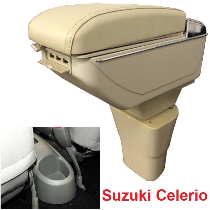 Hộp tỳ tay xe hơi, ô tô dành cho xe Suzuki Celerio tích hợp 7 cổng USB mã DUSB-LVA: Màu Đen và Kem