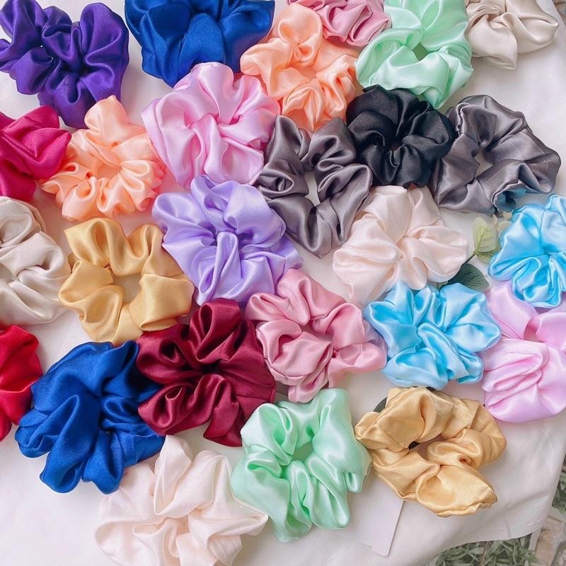 Scrunchies cột tóc vải phi bóng dành cho bạn nữ màu sắc ngẫu nhiên