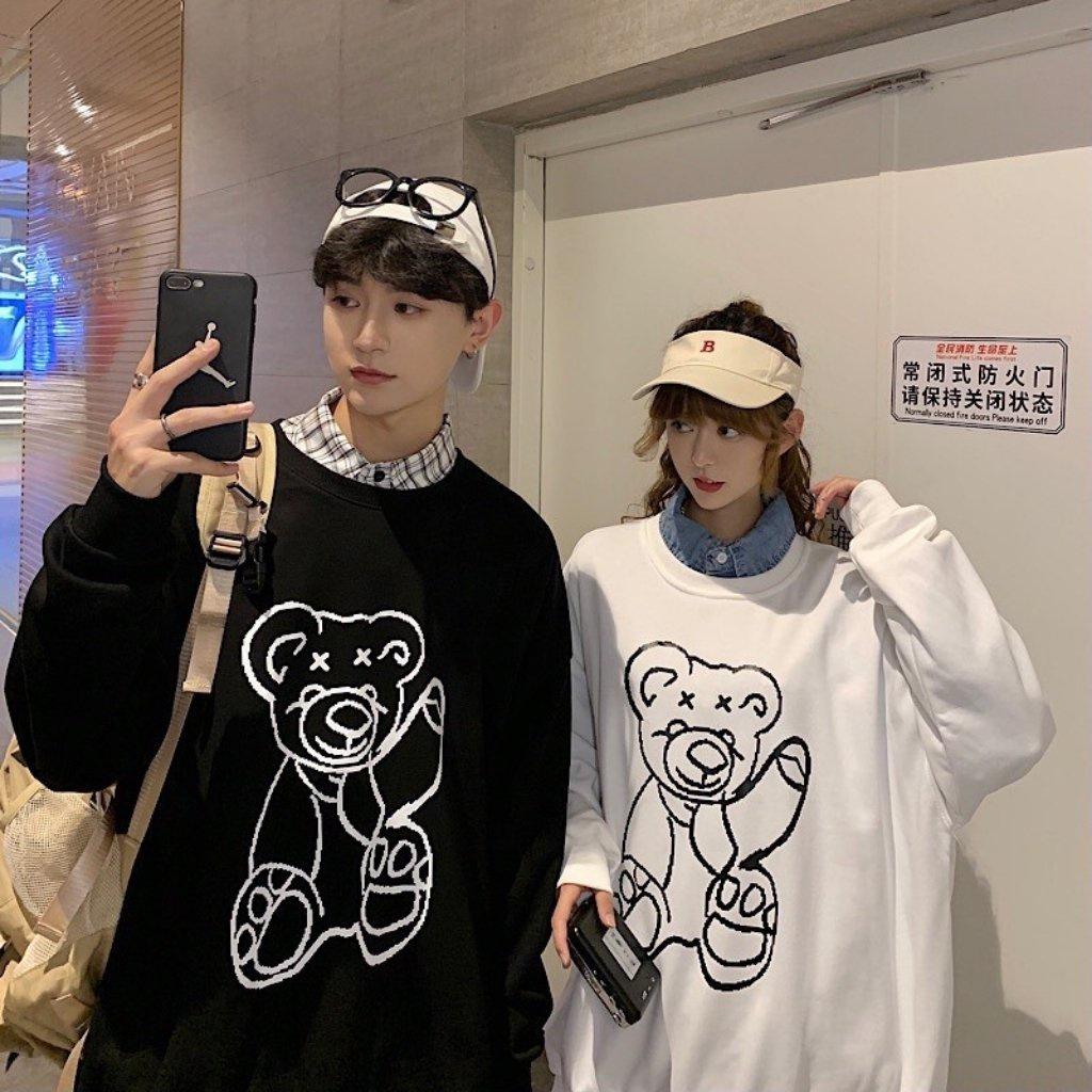 Áo sweater nỉ unisex form rộng hoodie street style nam nữ ulzzang hottrend hình in gấu phản quang cực chất