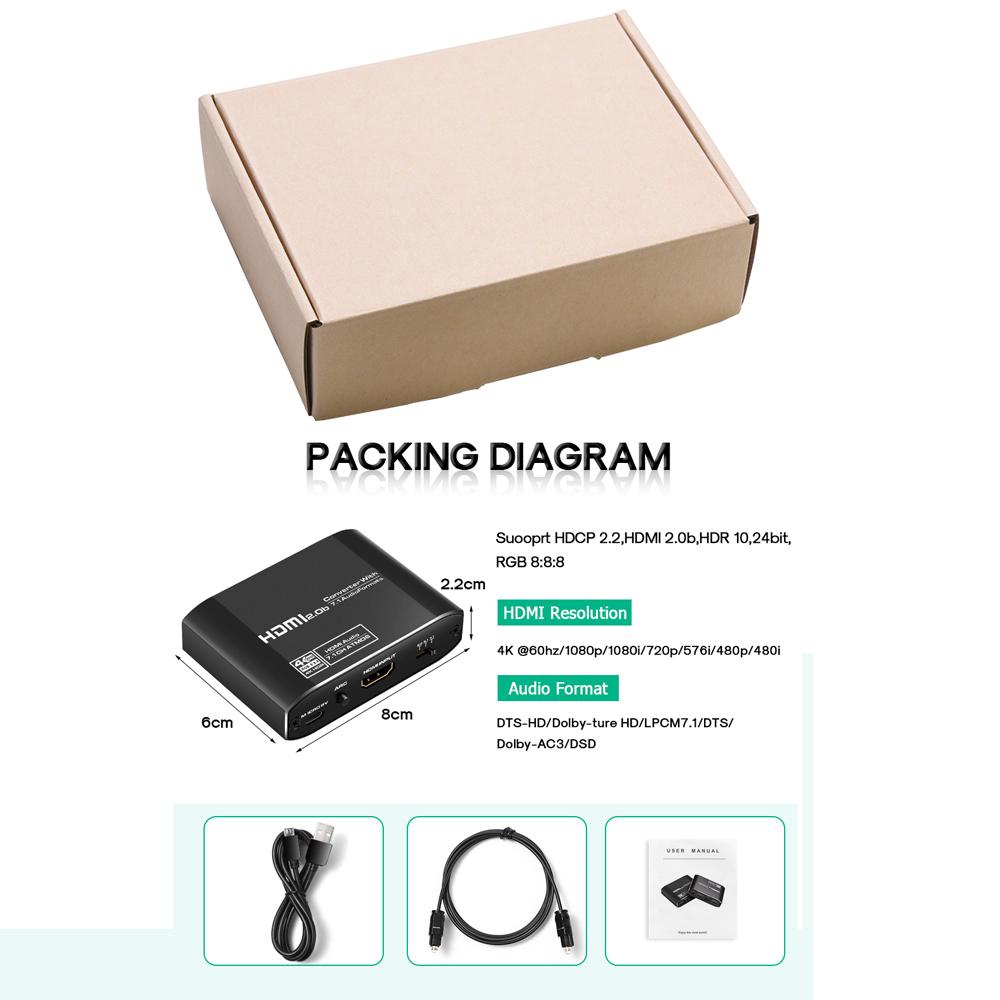 Bộ chuyển đổi âm thanh HDMI HDMI 4K 60Hz với kênh bao quanh HDMI Hỗ trợ kênh HD-MI cho Toslink SPDIF.
