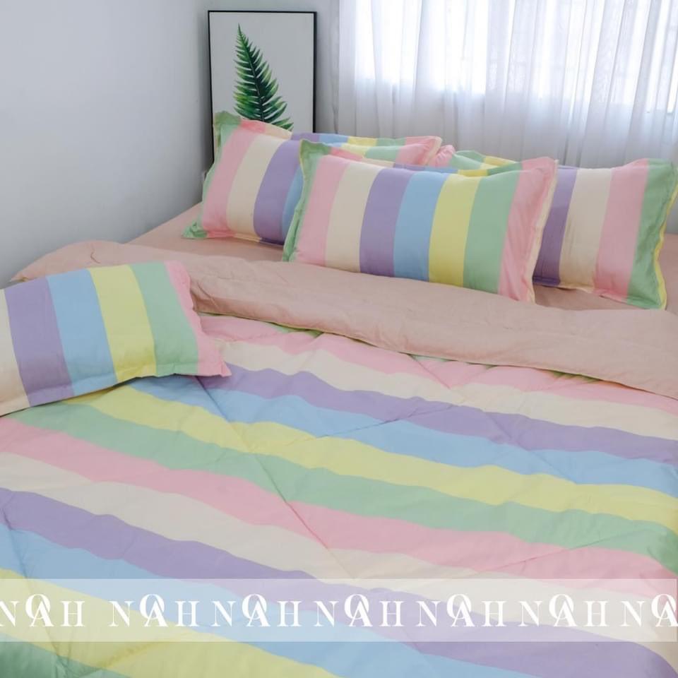 Bộ Drap Giường Chần Bông 5 món cầu vòng Cực Đẹp Cotton 1Mx2M,1M2x2M,1M4x2M,1M6x2M,1M8x2M