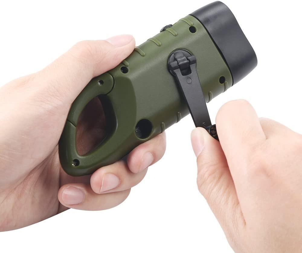 Gói Đèn Pin Quay Tay Chạy Bằng Năng Lượng Mặt Trời, Đèn Pin LED Sạc Khẩn Cấp, Đèn Pin Sinh Tồn, Đèn Pin Dynamo Chụp Nhanh Carbiner Cho Thể Thao Ngoài Trời, Màu Xanh Lá Cây