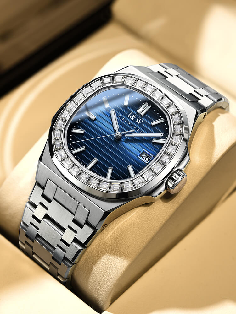 Đồng hồ nam chính hãng IW CARNIVAL IW721G-1 Kính sapphire ,chống xước ,Chống nước 50m ,Bảo hành 24 tháng,Máy cơ ,dây kim loại thép không gỉ 316L, mặt xanh thiết kế đơn giản dễ đeo
