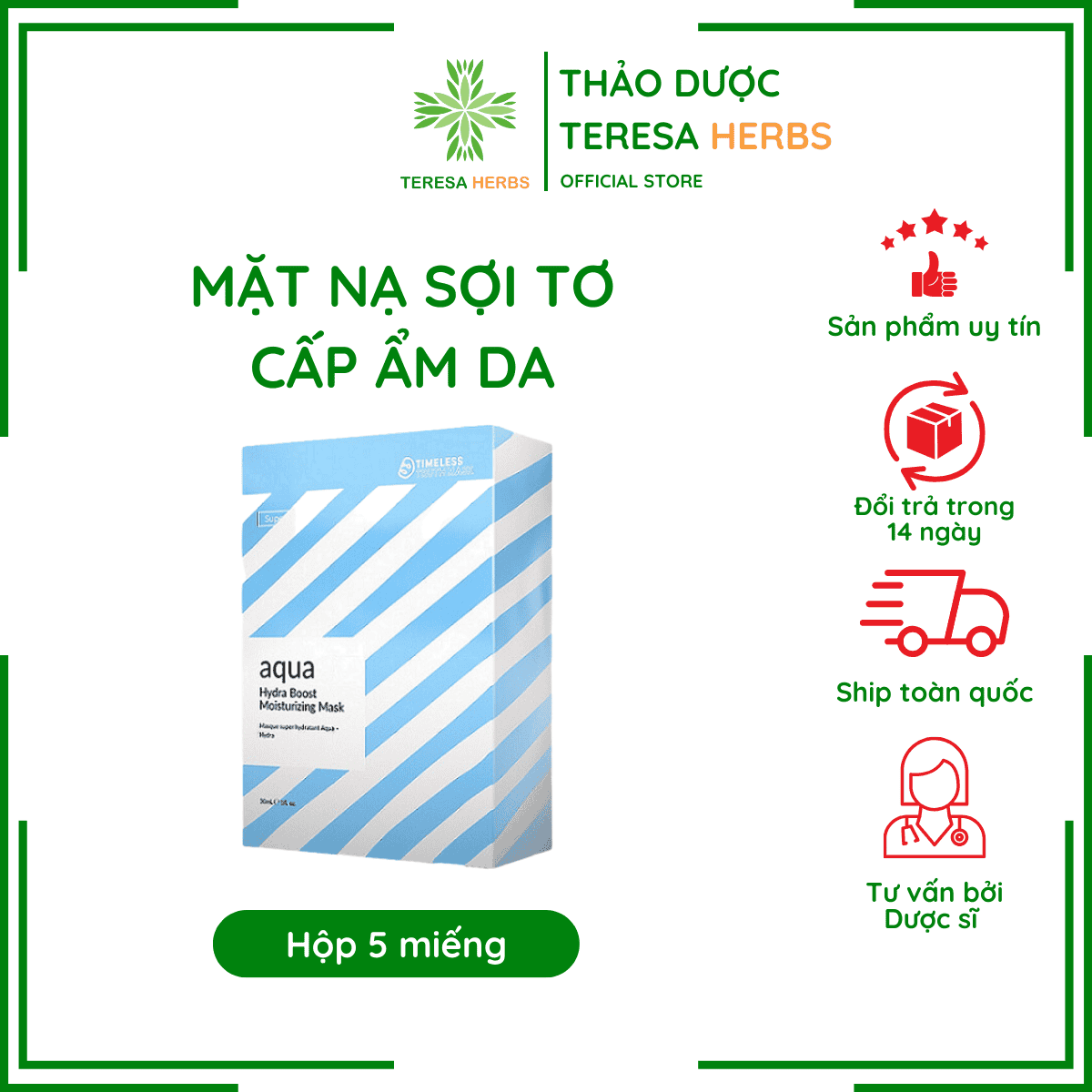 Mặt Nạ Sợi Tơ Siêu Nhẹ Làm Sáng Da, Dưỡng Ẩm Sâu Timeless Truth Mask - Aqua Hydra Boost (30ml x 5 miếng)