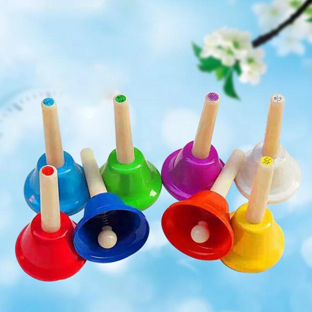 Colorful Hand Percussion Bells 8 Note Diatonic Metal Hand Bell  for Kids