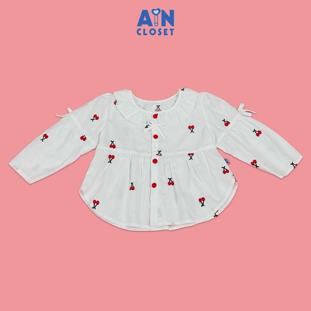 Áo Sơ mi Trắng Dài tay bé gái họa tiết Cherry Đỏ Cotton - AICDBGHEIAMG - AIN Closet