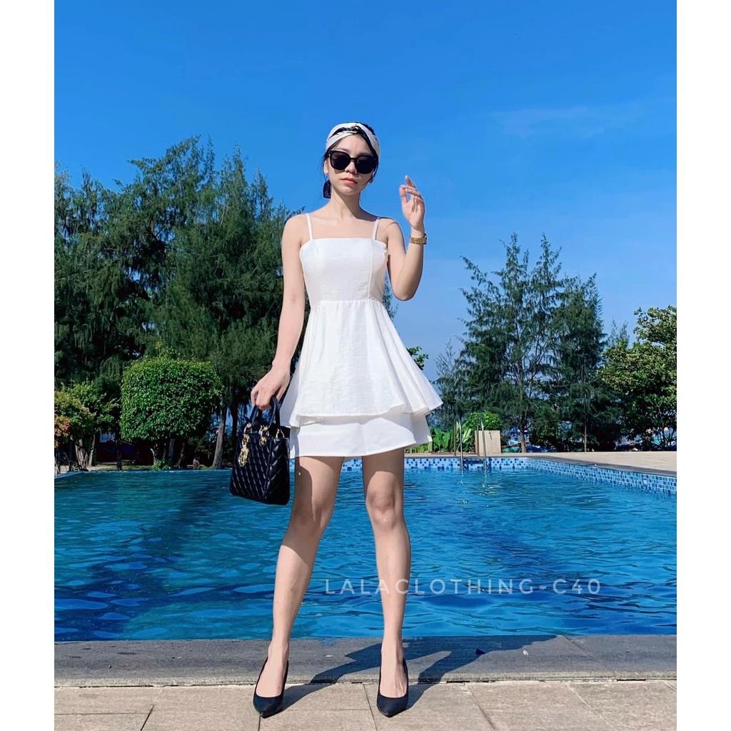 Set áo peplum 2 dây xòe chân váy chữ A LalaClothing