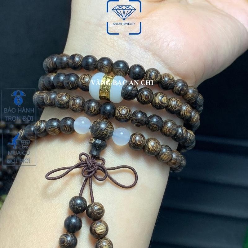 Vòng tay trầm hương sánh chìm 108 hạt 6li mix lu thống phong thuỷ Anchi jewelry