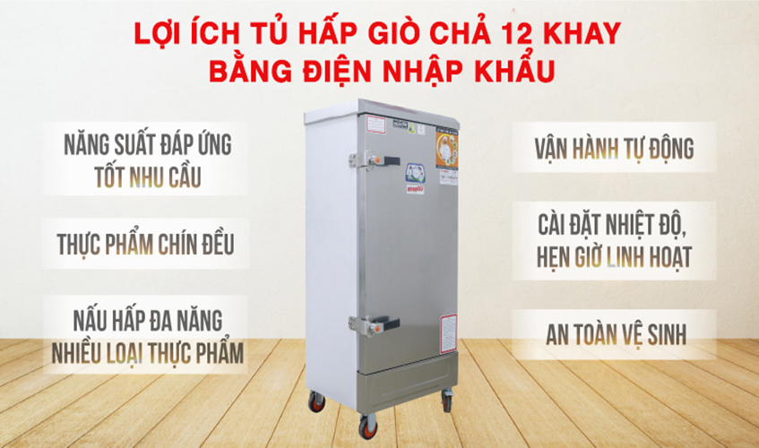 Tủ Hấp Giò Chả,Thực Phẩm 60 Kg/Mẻ Dùng Điện 12 Khay Nhập Khẩu NEWSUN, Năng Suất Cao - Hàng Chính Hãng