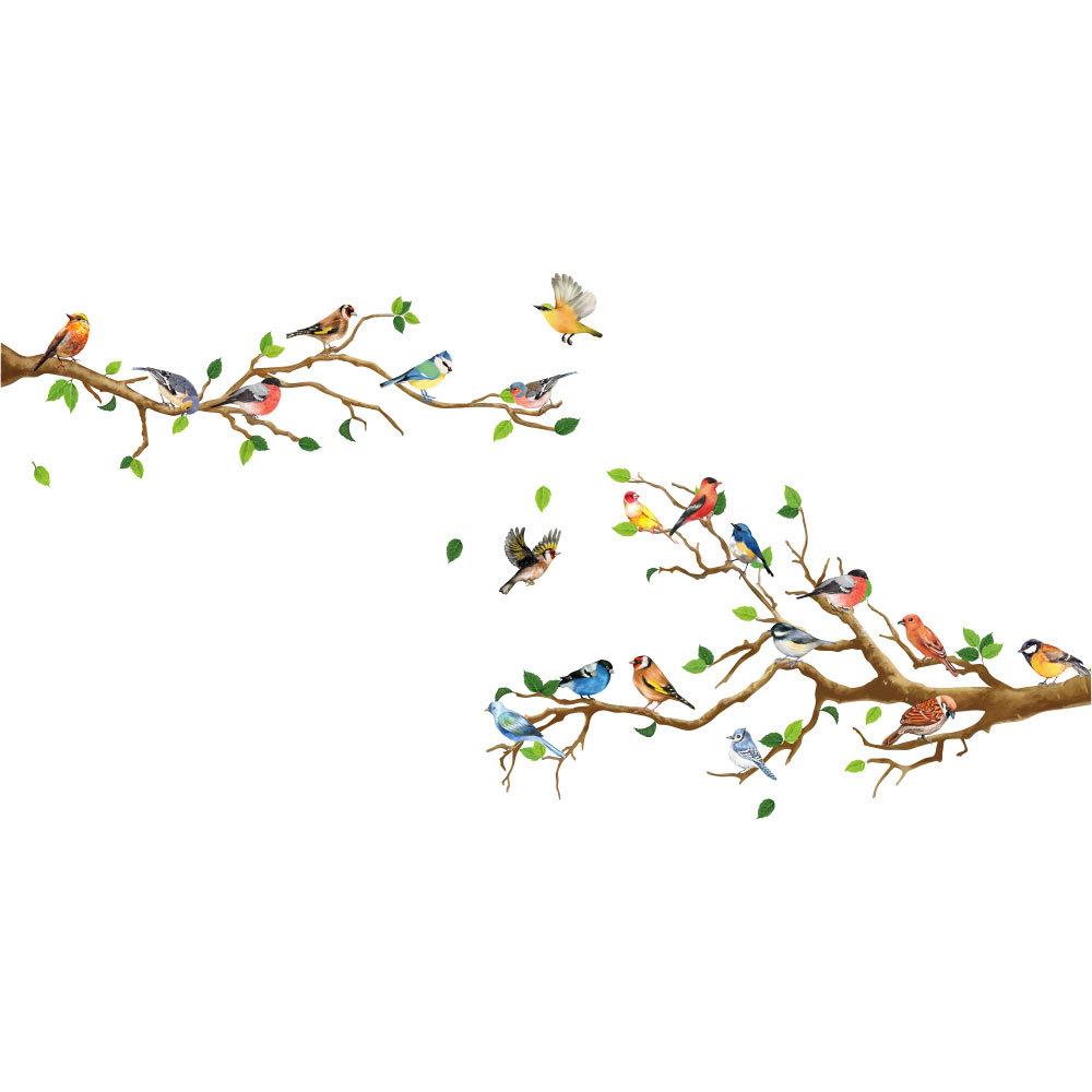 Nhãn dán tường chi nhánh của Hummingbird, lá màu xanh lá cây và chim nghệ thuật dán tường vinyl, phòng khách phòng ngủ phòng ngủ nhà bếp tự dính trang trí tường