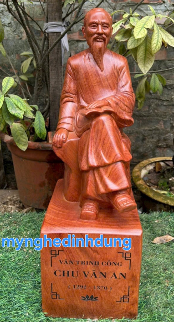 Tượng thầy chu văn an gỗ hương đá cao 50x20x17cm