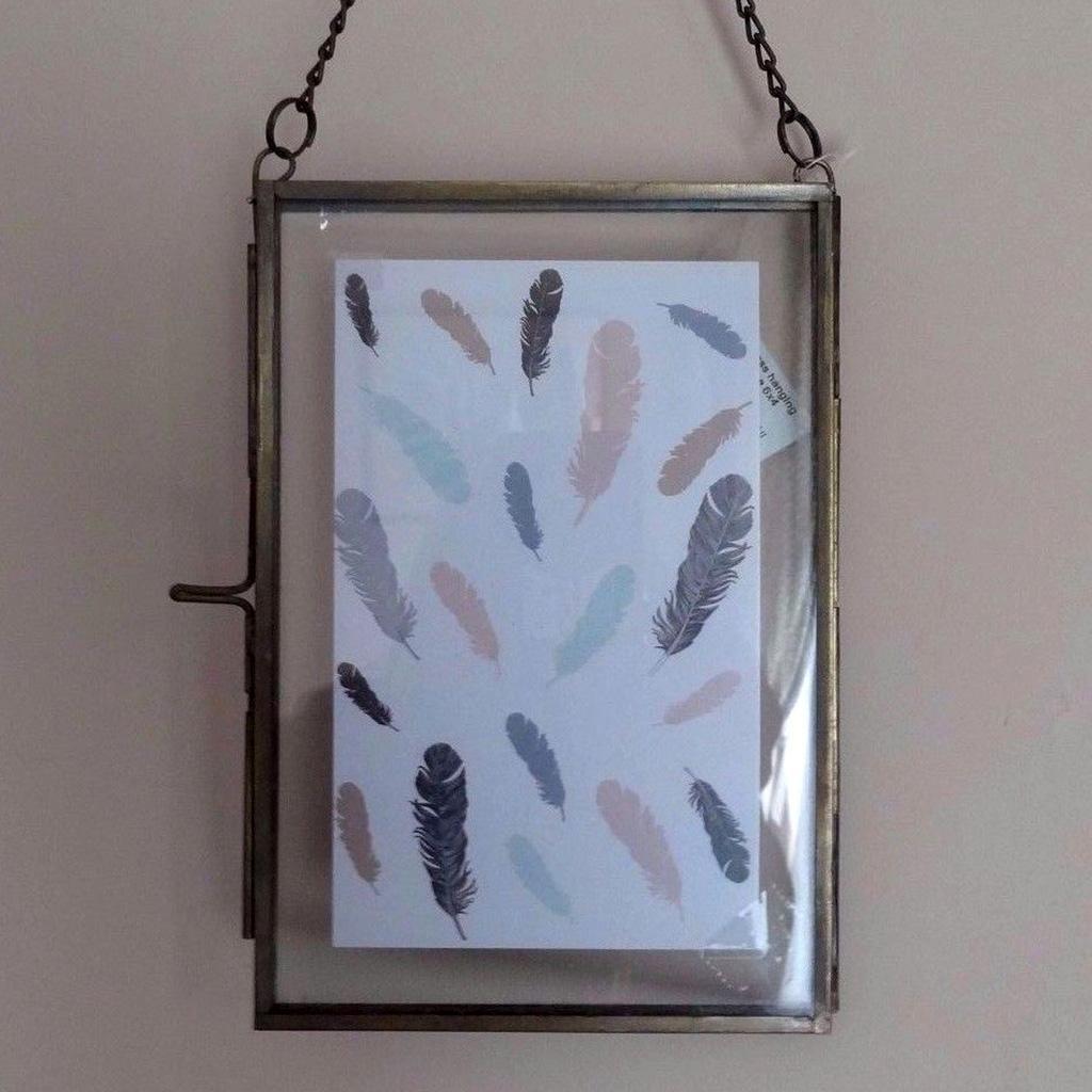 2x Antique Brass Hanging Glass Float Portrait Photo Frames 5x7 inch+4x6 inch