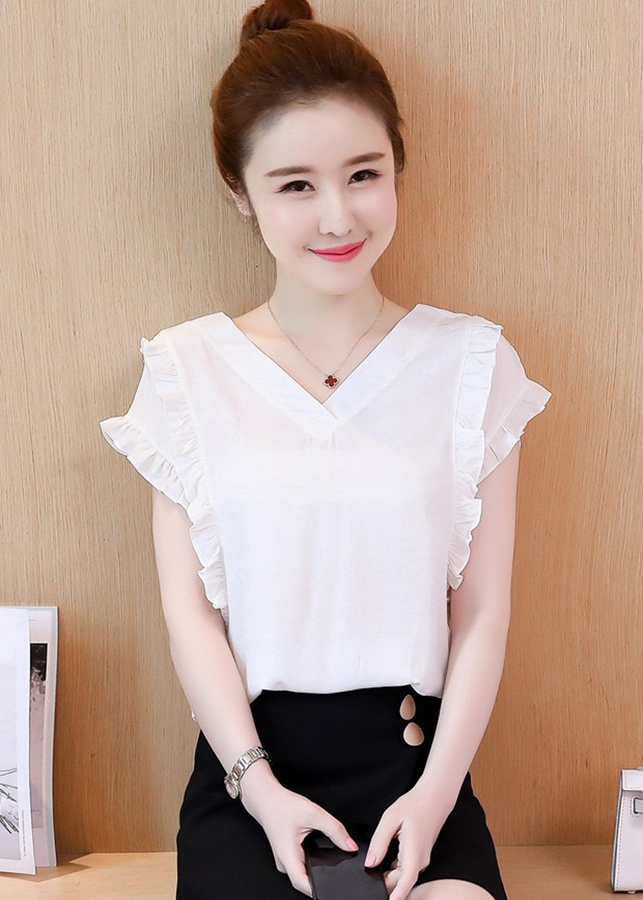Áo Kiểu Nữ Cổ Tim Phối Bèo Thân BY6296