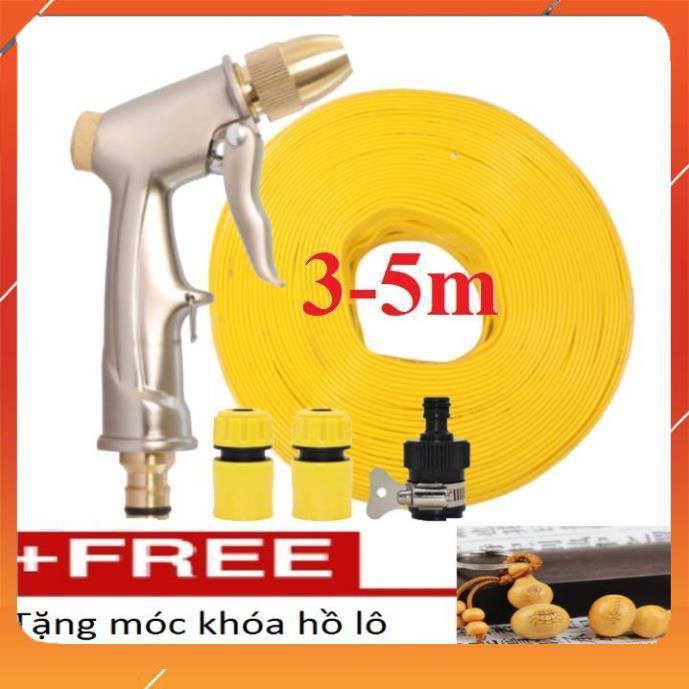 Bộ dây vòi xịt nước rửa xe,tưới cây ,tăng áp 3 lần,loại 3m,5m 206701-1 đầu đồng,cút,nối nhựa đen+ móc khoá