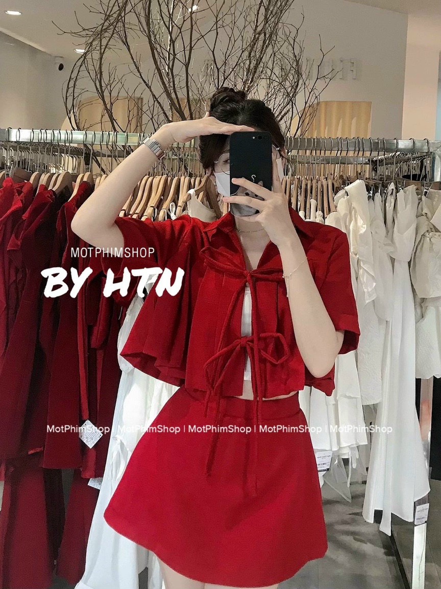 SET ÁO KHOÁC LỬNG CROPTOP SUÔNG TRƠN CỔ SƠ MI XẾP LY FORM RỘNG TAY NGẮN + CHÂN VÁY NGẮN SUÔNG TRƠN ĐẦM  DẠO PHỐ DỰ TIỆC