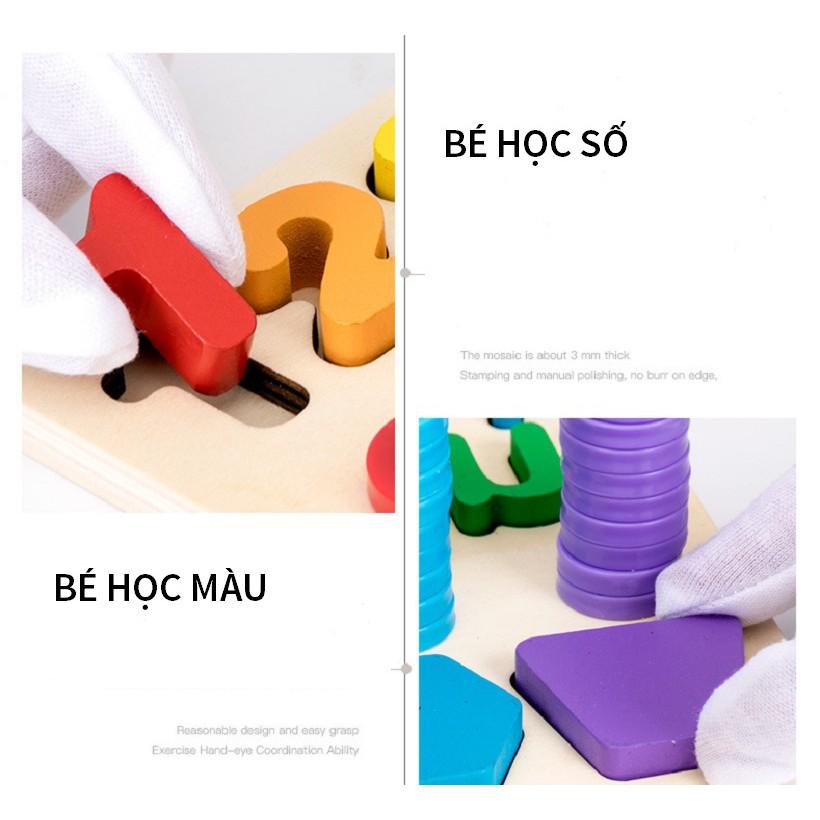 Đồ chơi gỗ bảng học chữ kèm cột tính cho bé học tiếng Việt tiếng Anh học số học hình chức năng 3 trong 1