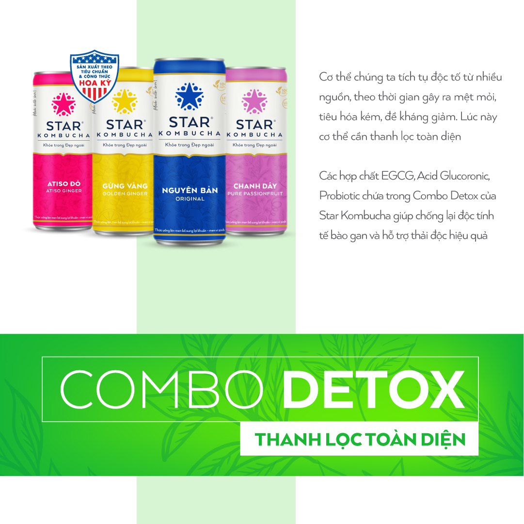 Combo 4 lon mix vị Thức uống lên men STAR KOMBUCHA - Detox Pack (250ml/lon)