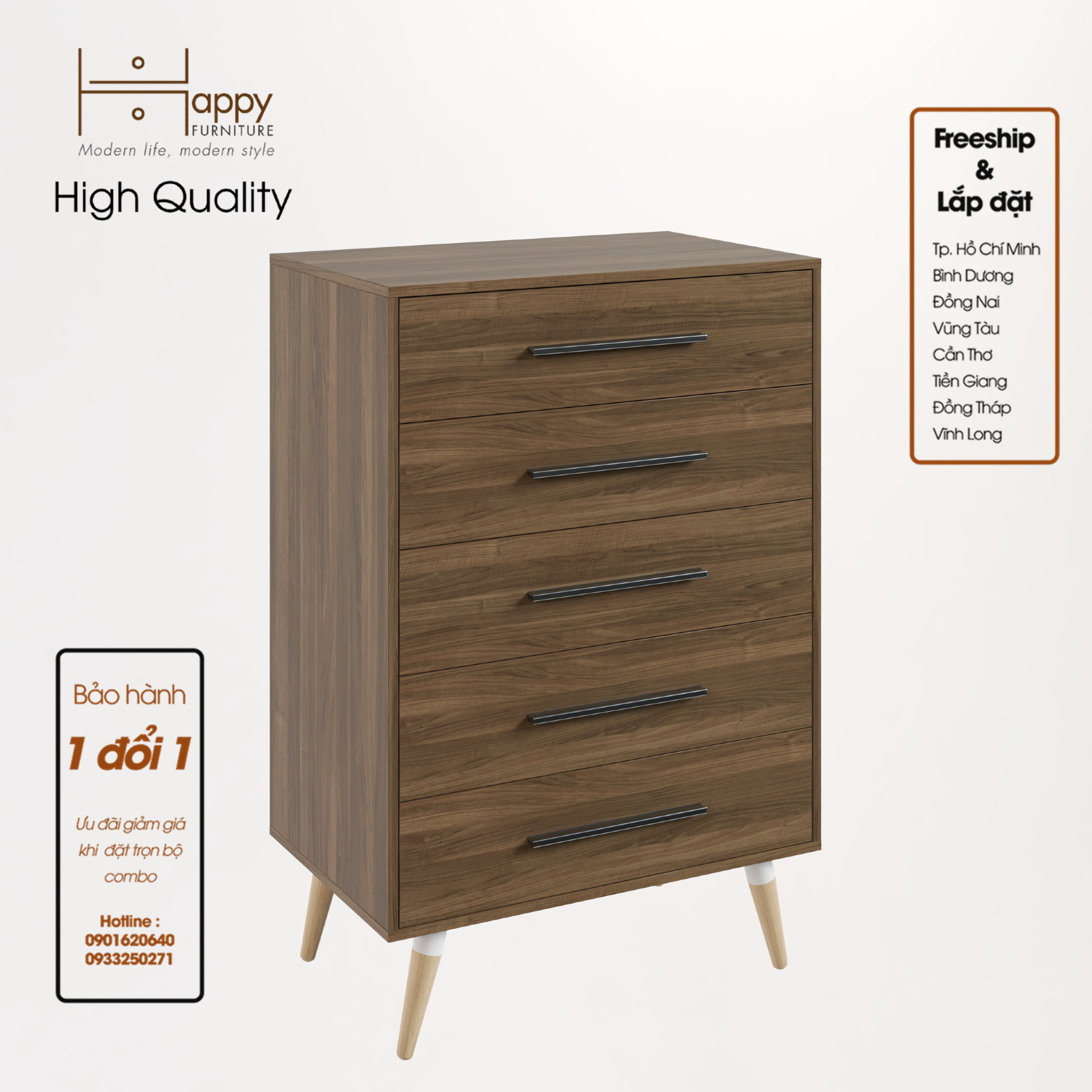 [Happy Home Furniture] OSRI, Tủ đụng đồ 5 ngăn - chân gỗ chéo ,  80cm x 50cm x 120cm ( DxRxC), THK_023