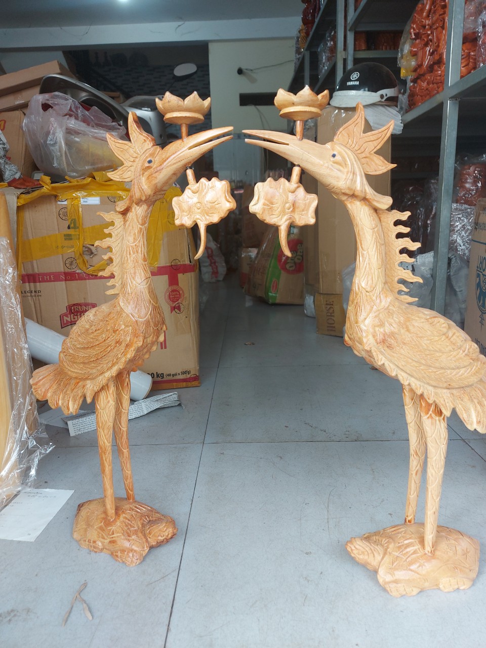 Cặp hạc thờ gỗ gõ -Đôi hạc thờ bàn gia tiên cao 50cm - 60cm