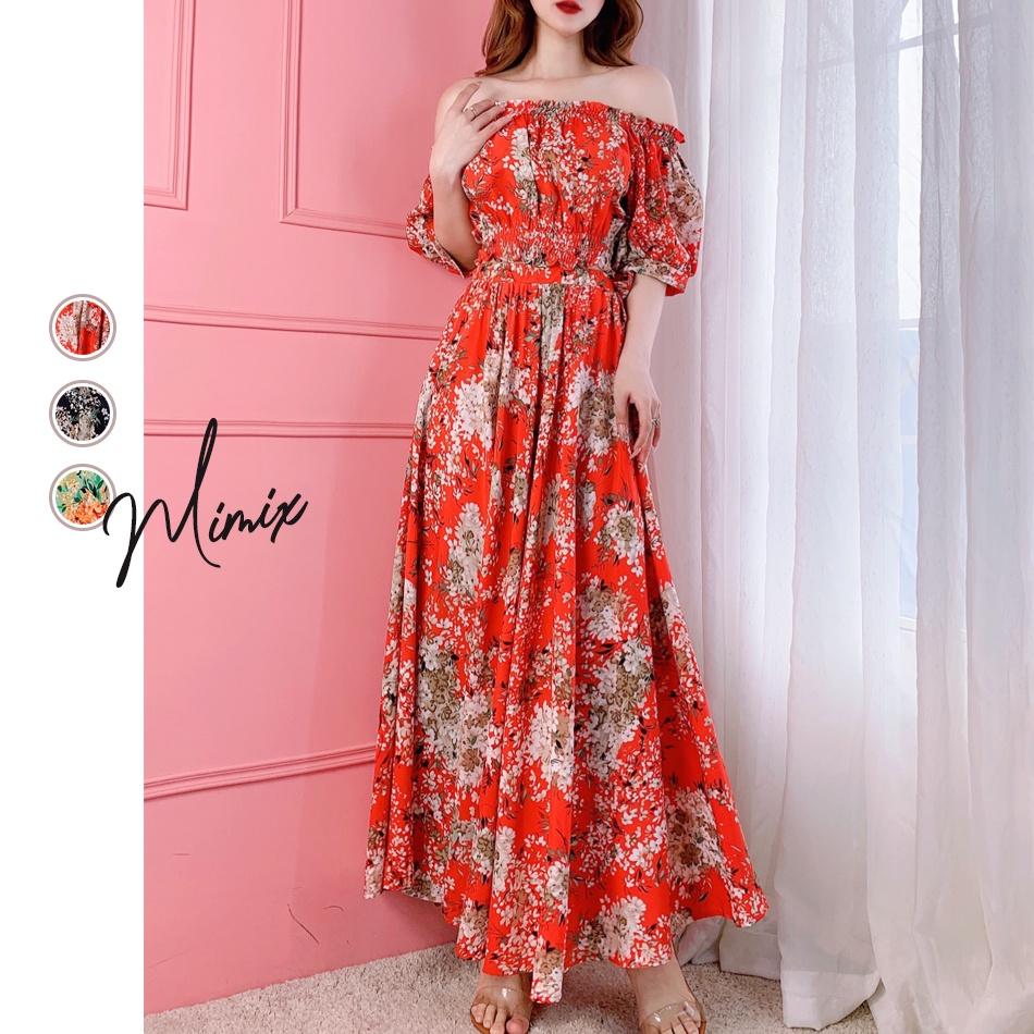 Set bộ rời áo trễ vai kèm chân váy hoa MIMIX BU9200