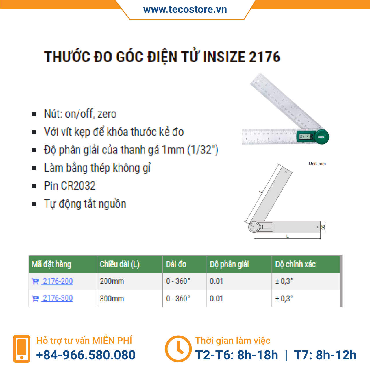 Thước đo góc điện tử Insize 2176