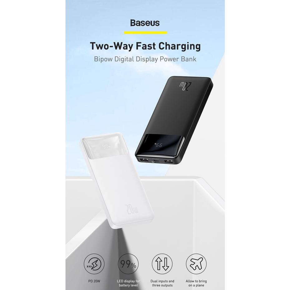 Pin sạc dự phòng Baseus Bipow Digital Display Power Bank (15W USB*2+Type C , LED Display, 2 Way Fast charge )- Hàng chính hãng.