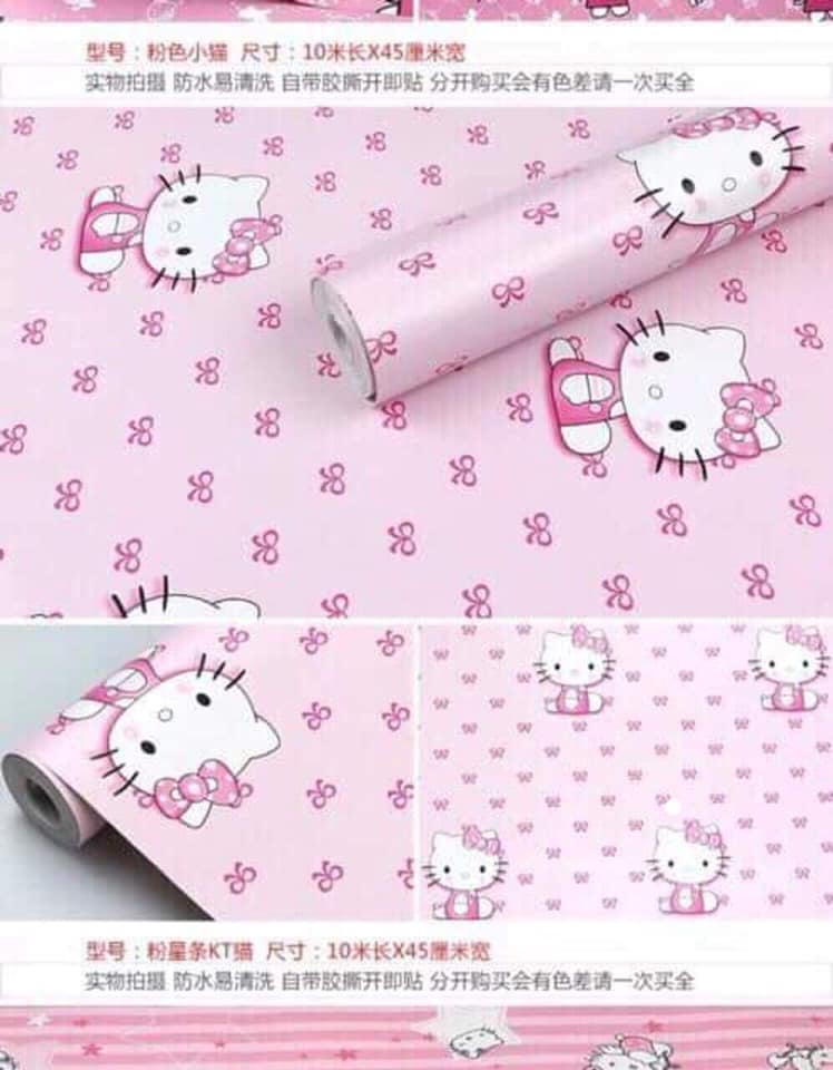 Combo 10M giấy dán tường Mèo Kitty Hồng Nhạt (10mx0.45m)