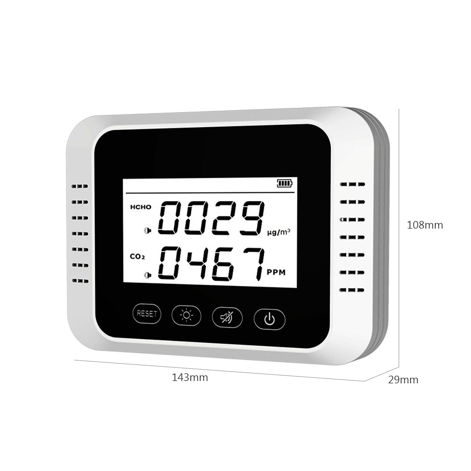 Máy giám sát chất lượng không khí dò Carbon Dioxide đo CO2, Màn hình LCD lớn,Tích hợp pin 1200mAh,chất liệu ABS