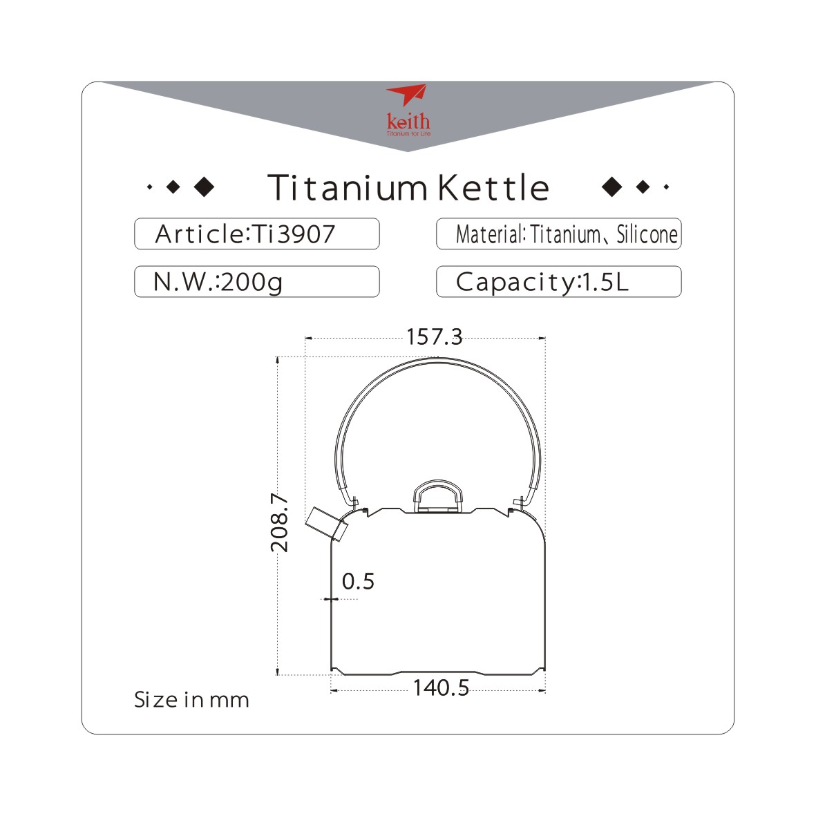 Ấm đun nước Titanium Keith Ti3907 1500ml [Hàng chính hãng]