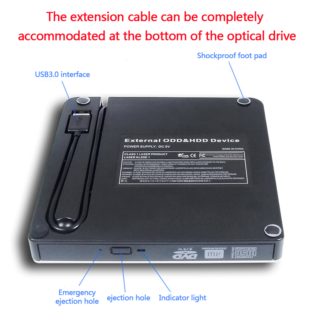 Vỏ Ổ Đĩa Ngoài USB 3.0 TypeC-SATA DVD CD-ROM RW Cho máy tính Gắn ngoài