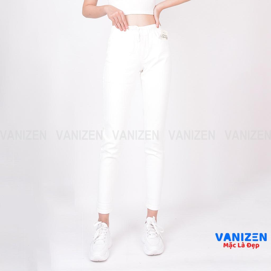 Quần jean nữ ống rộng baggy đẹp lưng cao cạp chun màu đen trắng trơn hàng hiệu cao cấp mã 339 VANIZEN