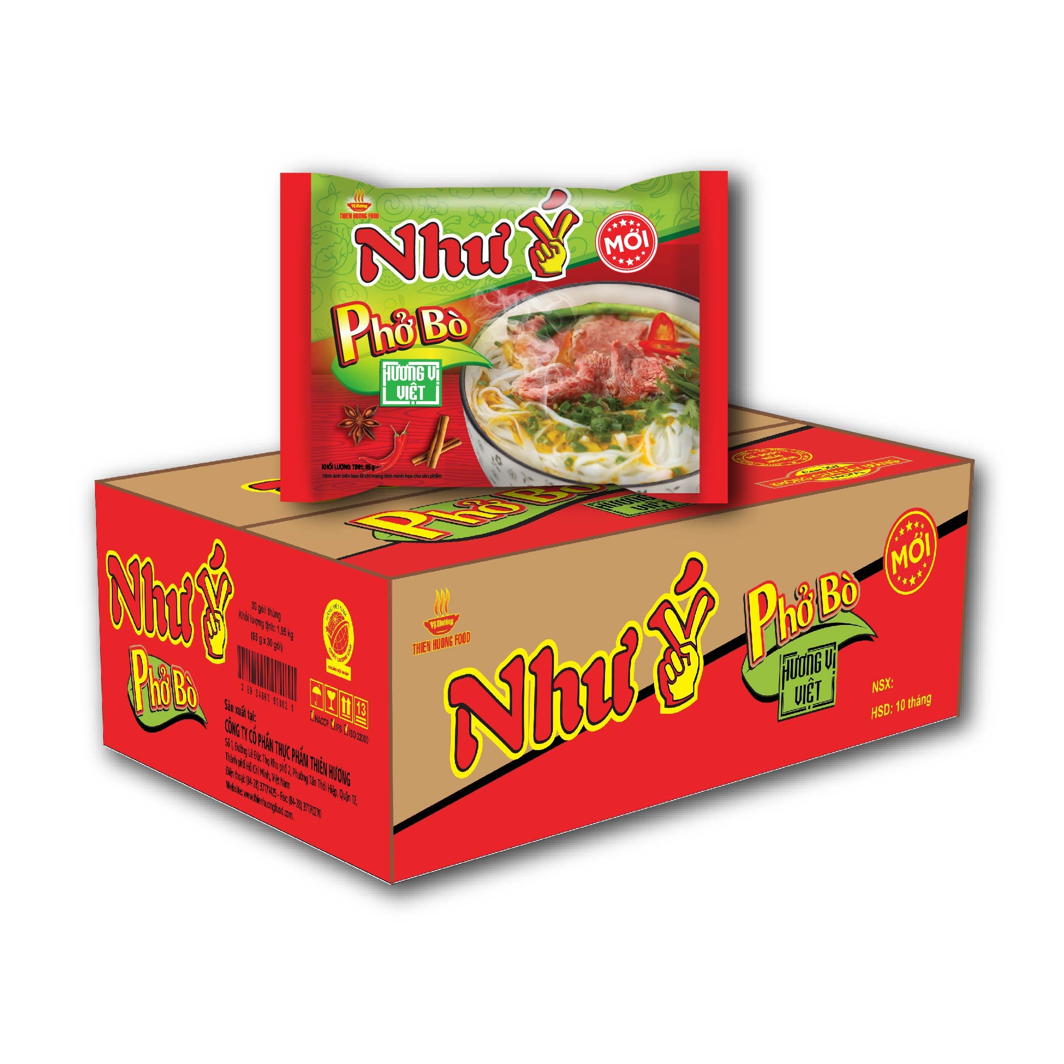 Thùng 30 gói Phở Như Ý Bò 65g/gói