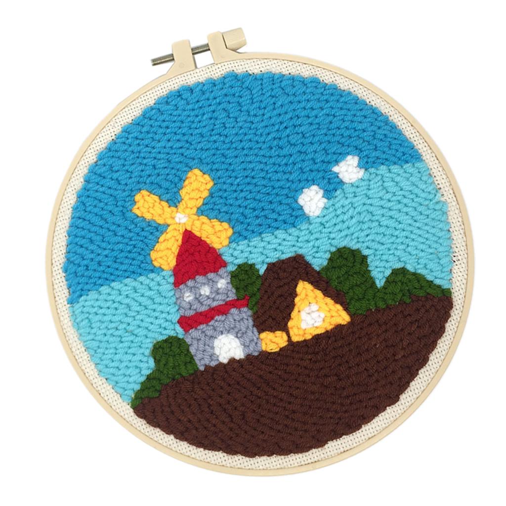 Punch Needle Embroidery Starter Kit with Punch Needle, Colorful Yarn, Embroidery Cloth with Pattern, Embroidery Hoop, Tools Kit for Beginners