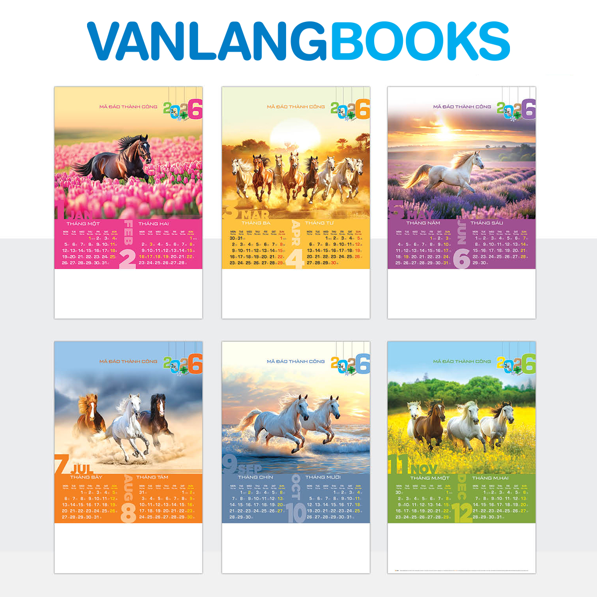 Lịch Tờ 2026 Treo Tường Vanlangbooks - Mã Đáo Thành Công (VLLT01) 7 Tờ Lò Xo