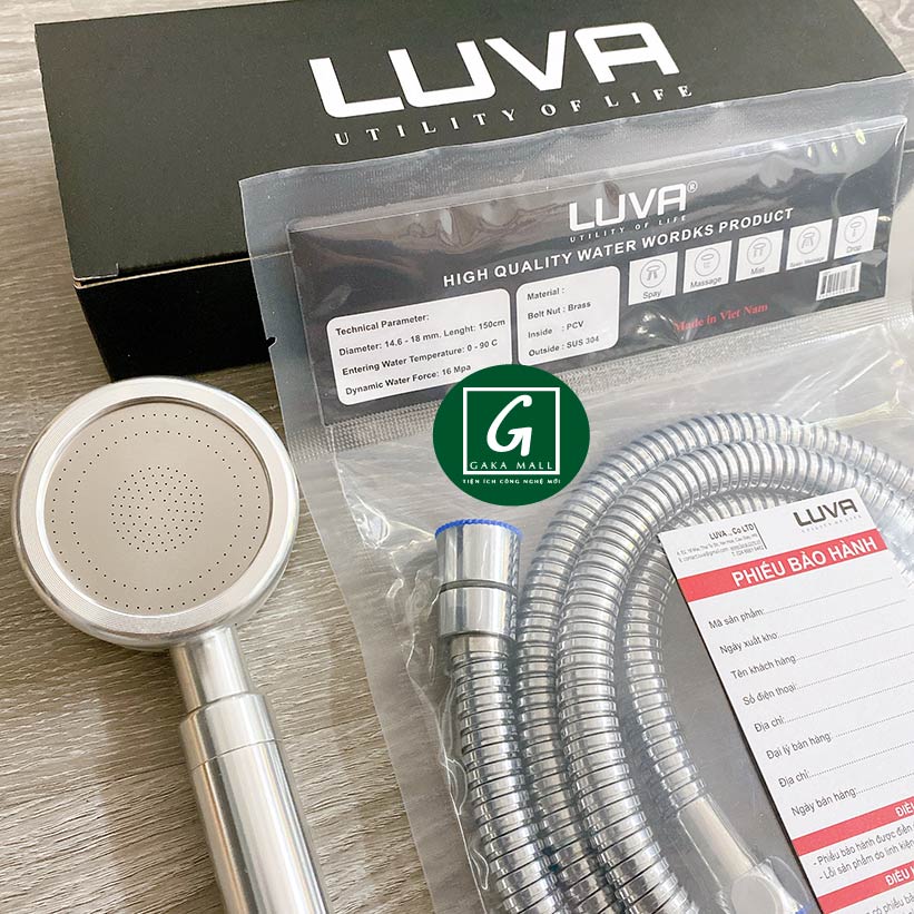 Combo vòi hoa sen Luva VS3 kèm dây sen Luva dài 1.5m, lõi đồng, inox 304, BH 1 năm đổi lỗi 30 ngày