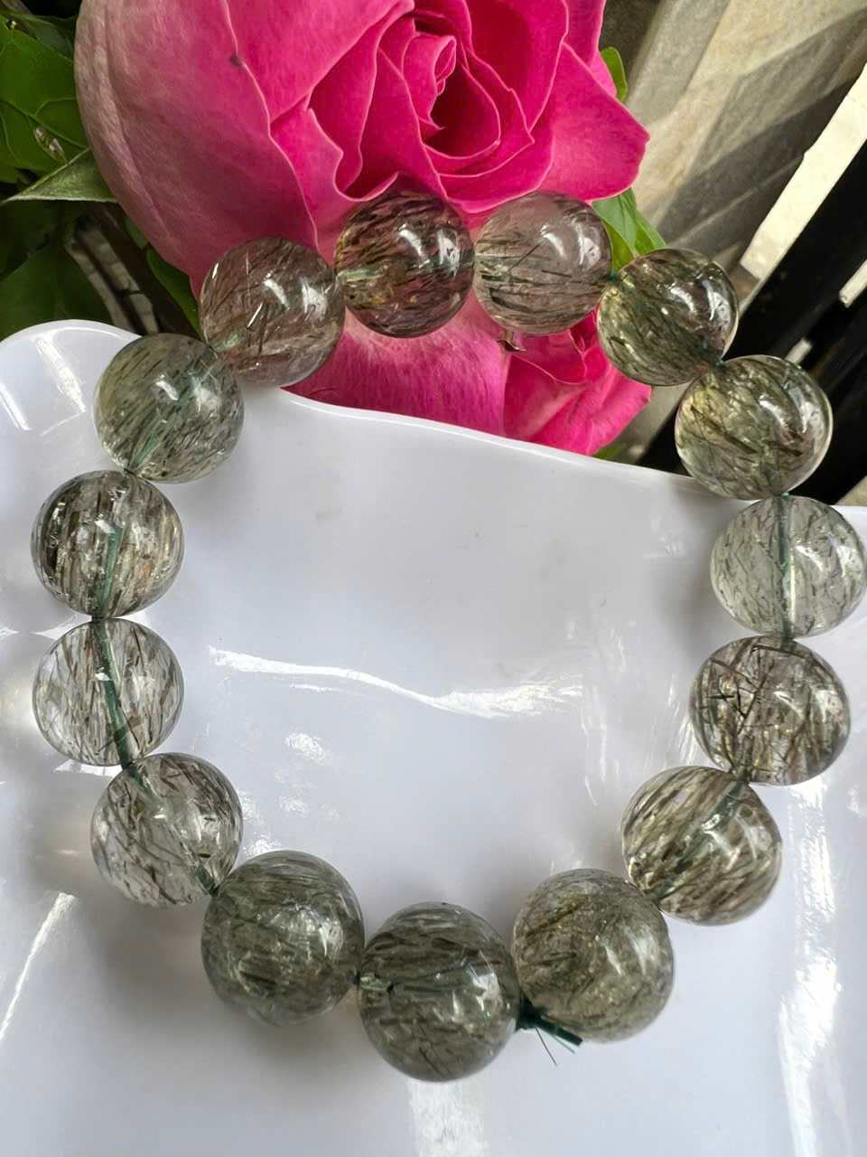 ️ Vòng Tay Chuỗi Nam Vip Size Hạt 14mm Đá Thạch Anh Tóc Xanh Tự Nhiên Trong Bóng Mượt Hợp Các Anh Nam mệnh Mộc Hỏa Thủy đeo đẹp may mắn tốt cho sức khỏe công việc hanh thông ạ