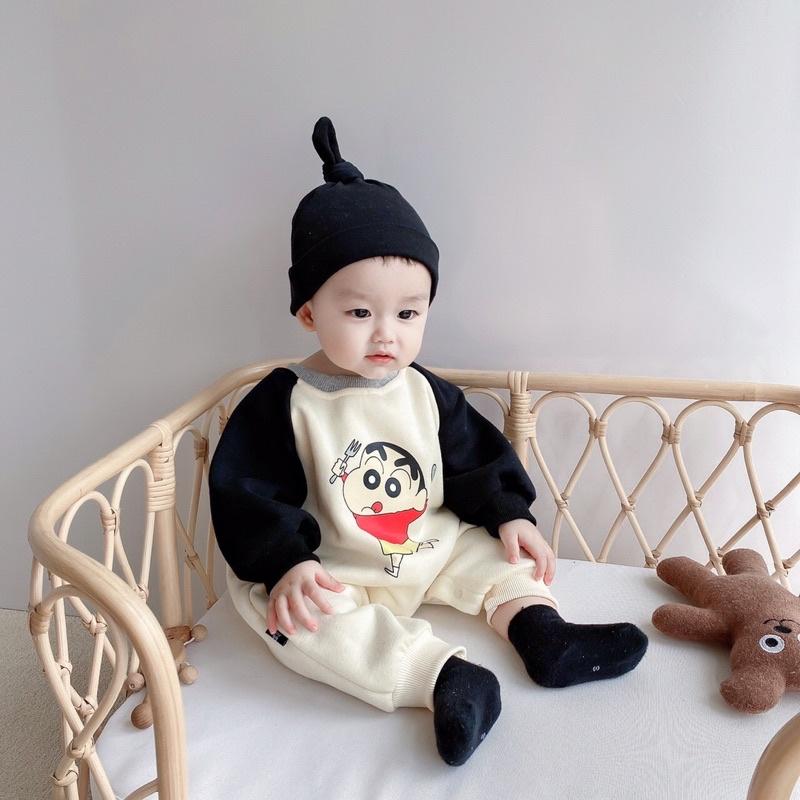 Body nỉ bông dài tay kèm mũ củ tỏi cho bé sơ sinh trai gái 4-12kg chất liệu nỉ bông quảng châu mềm mại