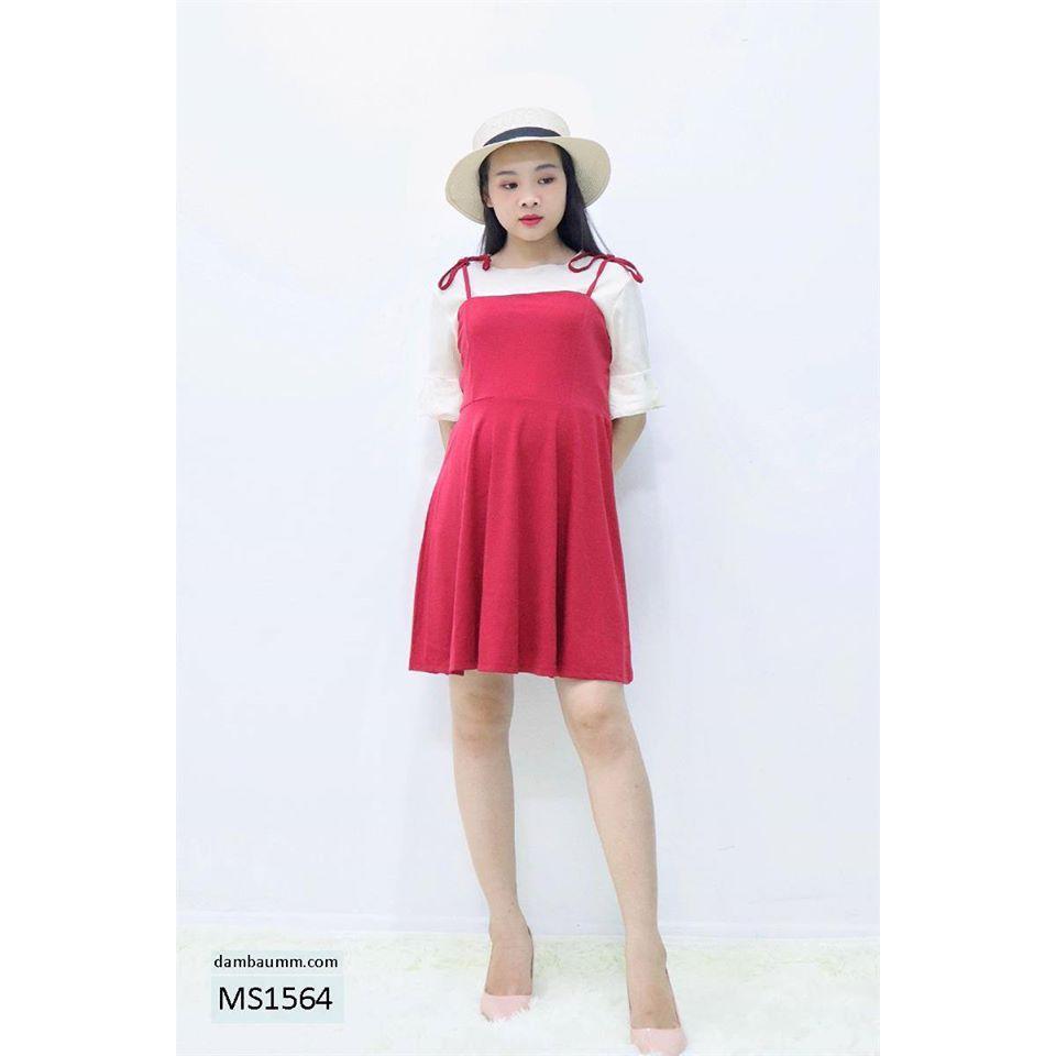 Váy bầu xinh, đầm bầu yếm kèm áo thun Ms1564