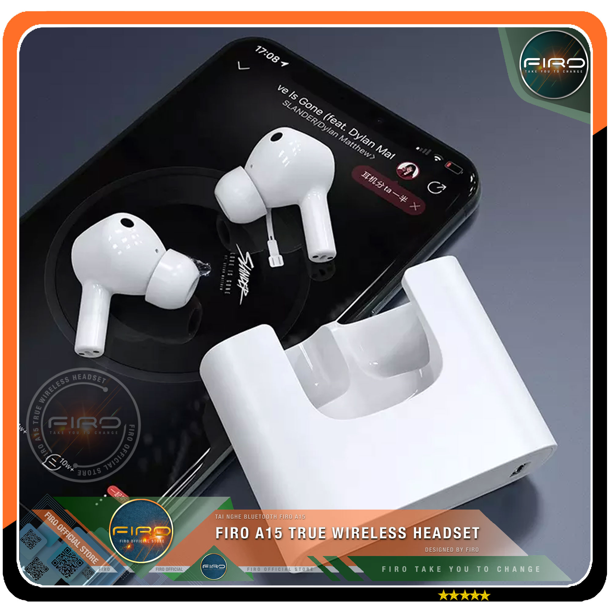 Tai Nghe Bluetooth Không Dây FIRO A15 - Tai Nghe True Wireless Earbuds FIRO A15 Bluetooth V5.1 - Pin Dock Sạc 380mAh - Thời gian sử dụng 5H - Cảm Ứng Thông Minh,Âm Thanh Stereo, Âm Bass Cực Chất - Phù Hợp Với Tất Cả Dòng Máy - Hàng Chính Hãng