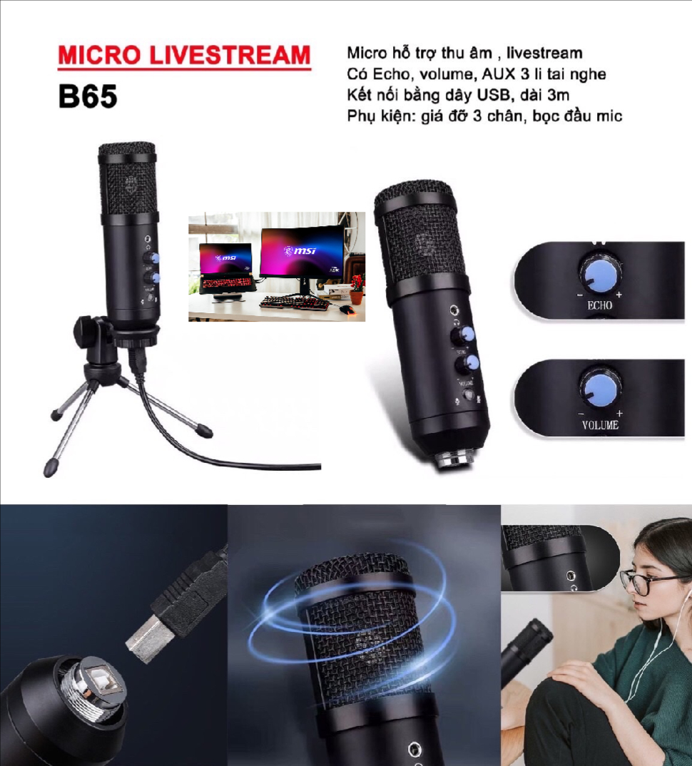 Mic Dùng Cho Máy Tính Cổng USB B65 - Live - Chat - Trực Tuyến