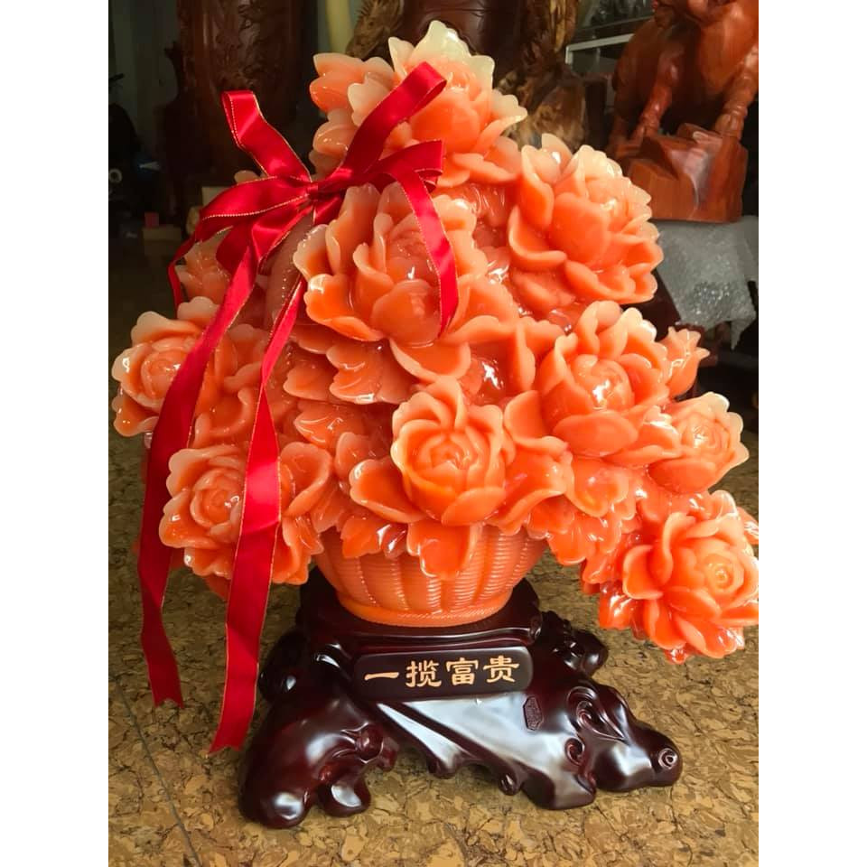 BÌNH HOA PHÚ QUÝ ĐỎ CAM DÂY ĐỎ TO HOÀNH TRÁNG SIZE CAO 55CM ĐK 48CM SÂU 31CM BIỂU TƯỢNG GIÀU SANG PHÚ QUÝ MỆNH HỎA THỔ