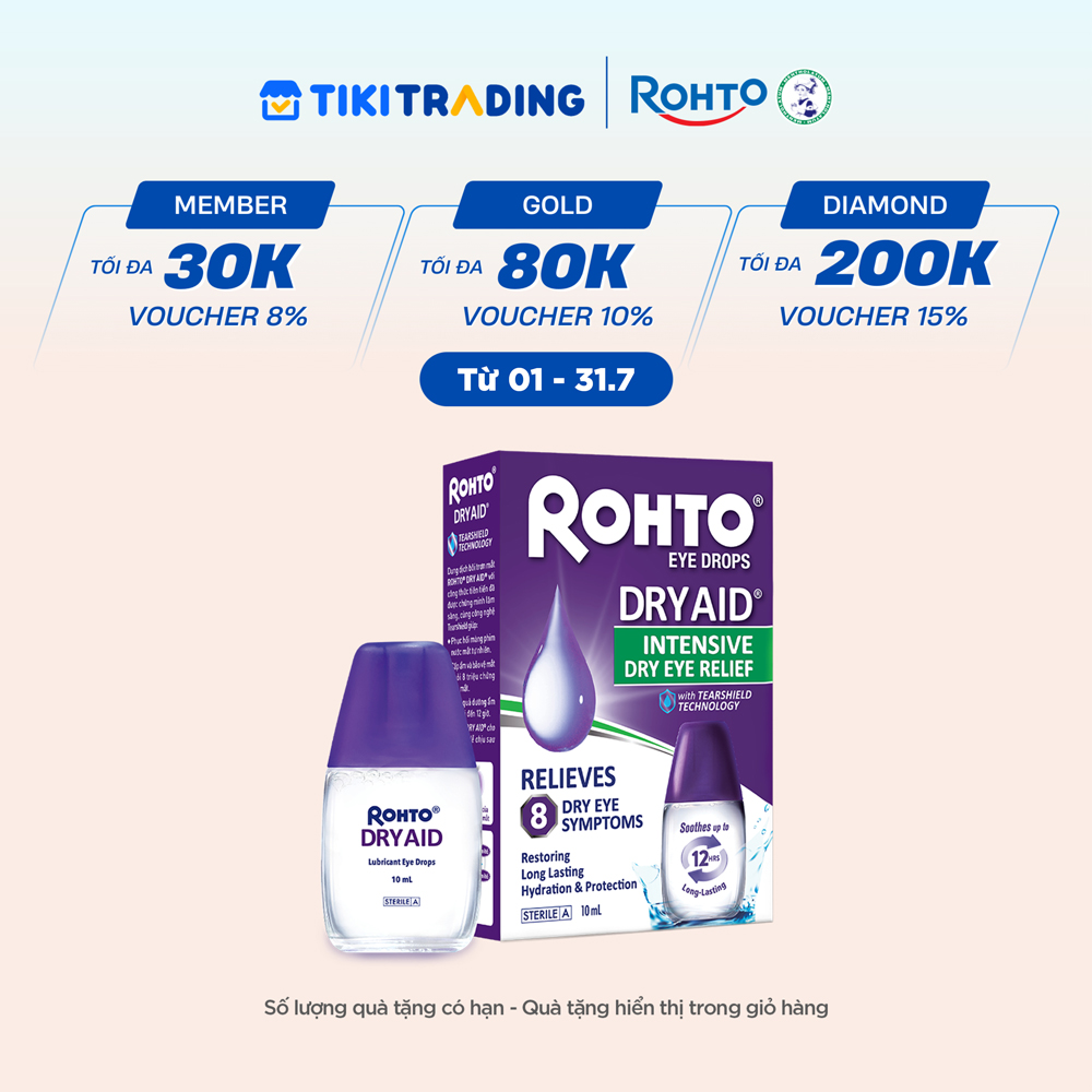 Nước nhỏ mắt dưỡng ẩm ẩm, giảm khô mắt chuyên sâu Rohto Dry Aid 10ml