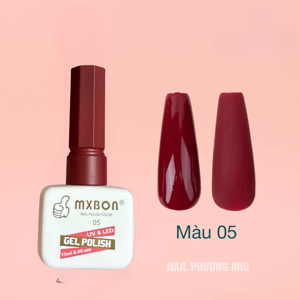 Sơn Gel Lẻ MXBON Số 5 Màu Đỏ Đô Tôn Da Mẫu Chai Mới Làm Nail Siêu Đậm Mướt, Bóng Mượt, Độ Bám Móng Cao, Lên Chuẩn Màu Ngay Từ Lớp Sơn Đầu Tiên