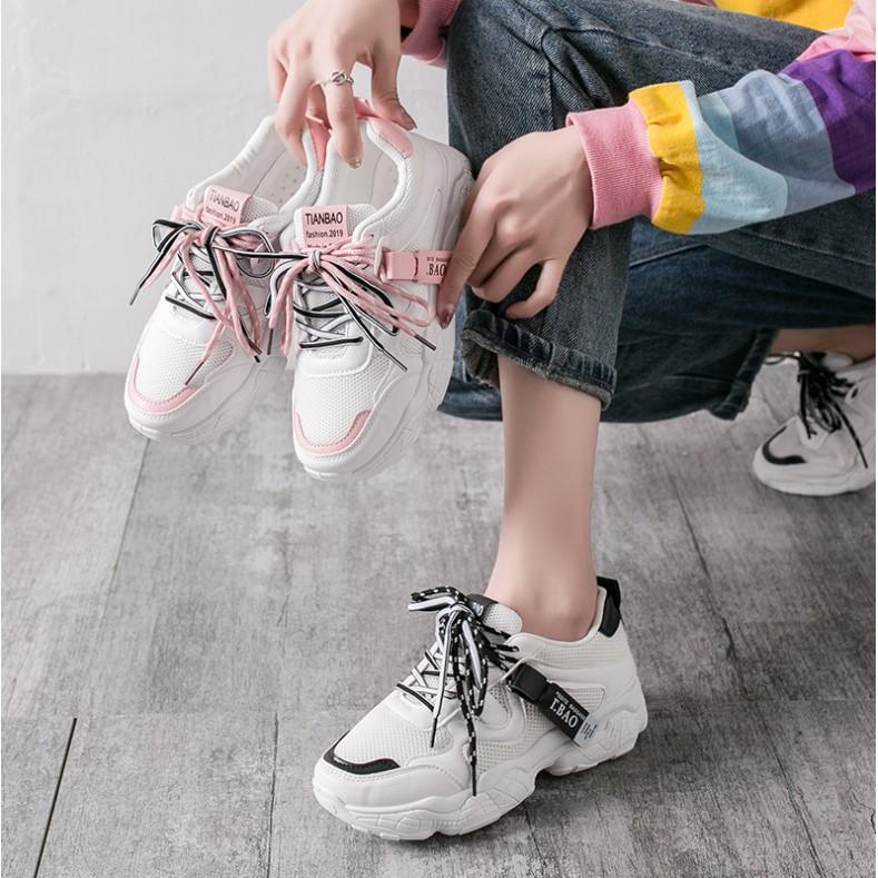 Giày thể thao nữ trắng Ulzzang mẫu mới T.Bao 2019 Đế 5cm K04